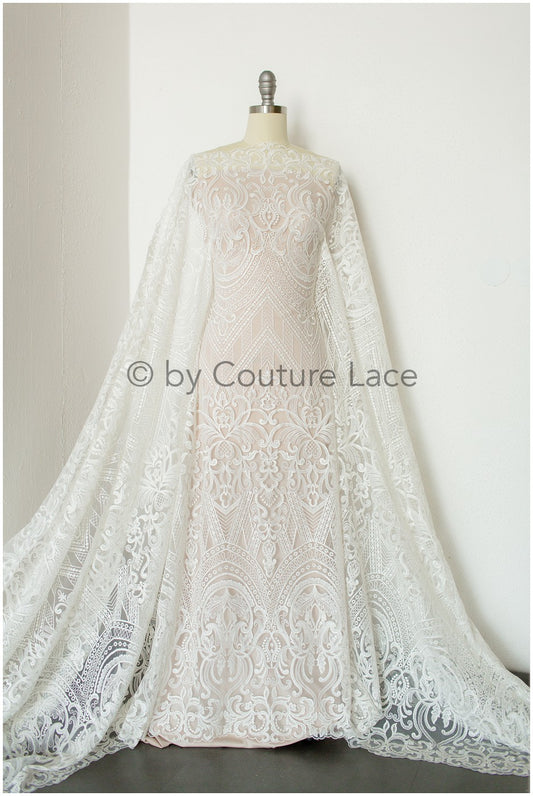 Boho-Baumwoll-Spitzenstoff für Hochzeitskleid, Stickerei-Spitzenstoff für Boho-Bräute, geometrische Baumwollspitze, Boho-Brautkleid-Spitze// L19-248