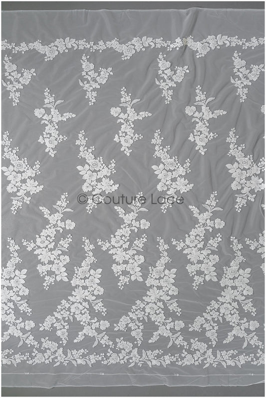 Wunderschöner Spitzenstoff mit verziertem Muster auf gepunkteter Tüllbasis/Couture-Spitzenstoff/verzierte Brautspitze// L22-438