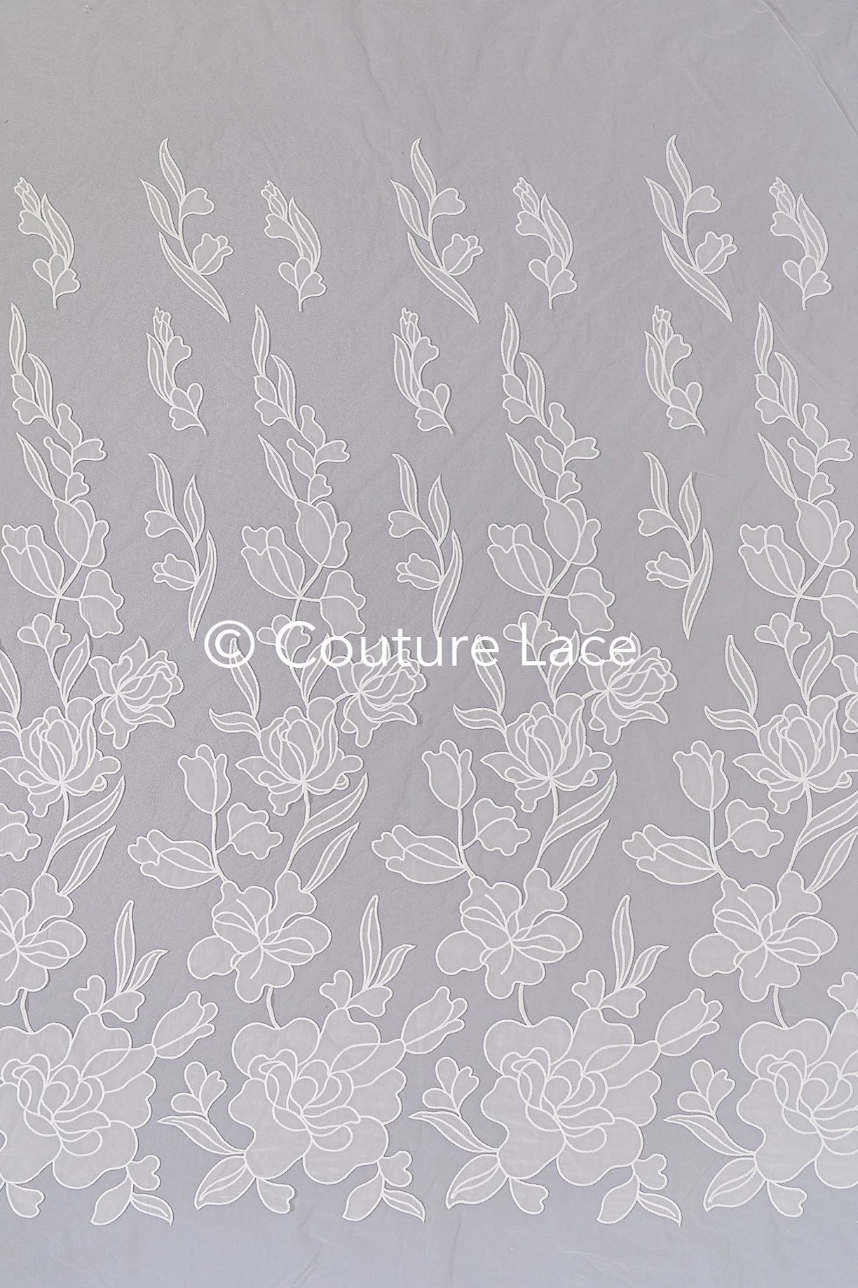 Floral embroidered bridal lace fabric, high-quality lace fabric with large floral pattern for wedding dresses // L25-835