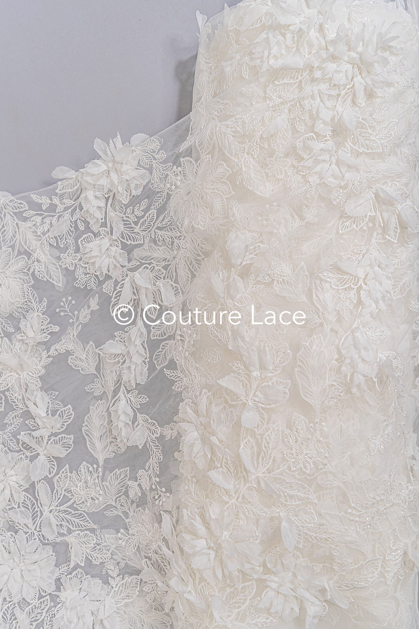 Exquisite floral lace for wedding dresses, luxury bridal lace with 3D flowers // L25-833