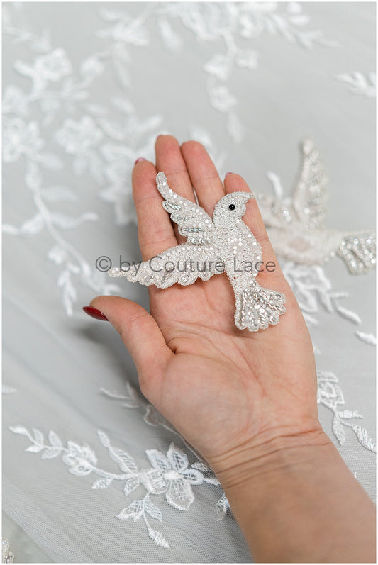 4Stk/2 Paare Hand Perlen Kristall Taube Kleid Panels, Braut Vögel Panels, Braut Schleier Vögel, Bridal Taube Patches// E-039-4STK-SET