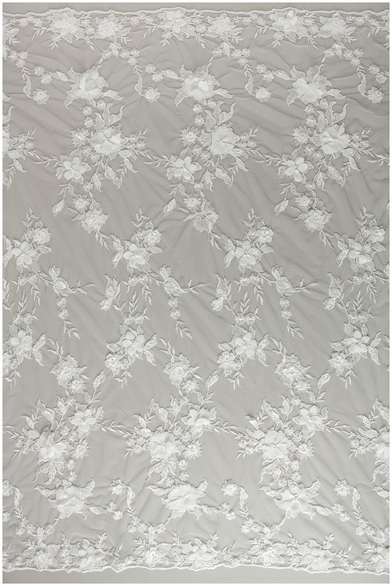 Perlen Spitzenstoff mit 3D-Blumen Off-White/ Couture Spitzenstoff/ Braut Spitzenstoff/ Perlen Spitze// L23-171A