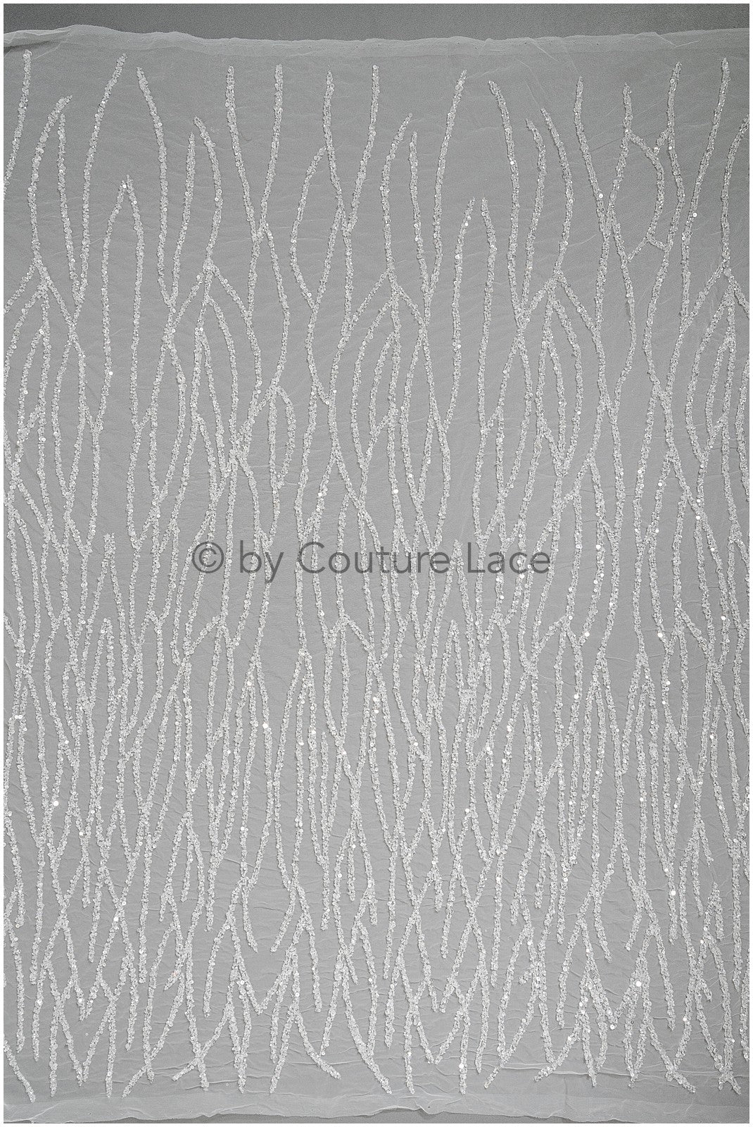 Handbestickte Perlenspitze mit Linien Design, Luxuriöse Brautspitze für Brautkleider // L25-118