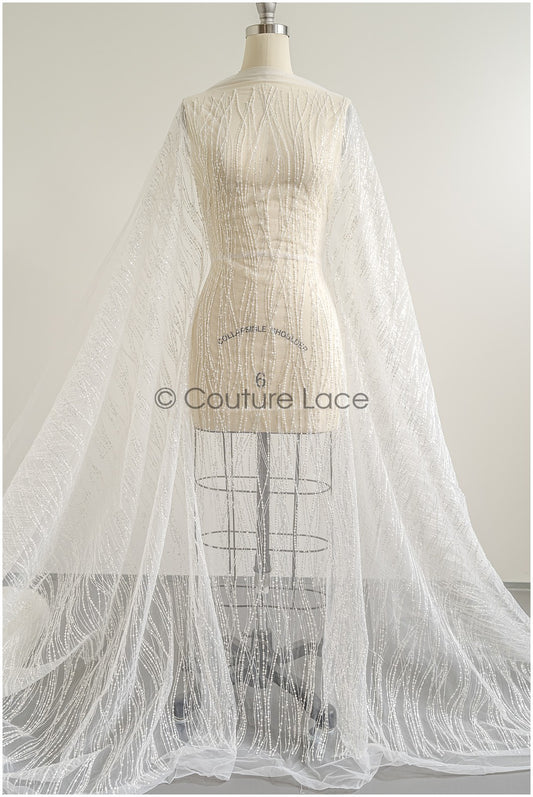 Wunderschöner Spitzenstoff mit Wellenmuster/ Couture-Spitzenstoff/ Braut-Wellen-Punkt-Spitze// L22-465