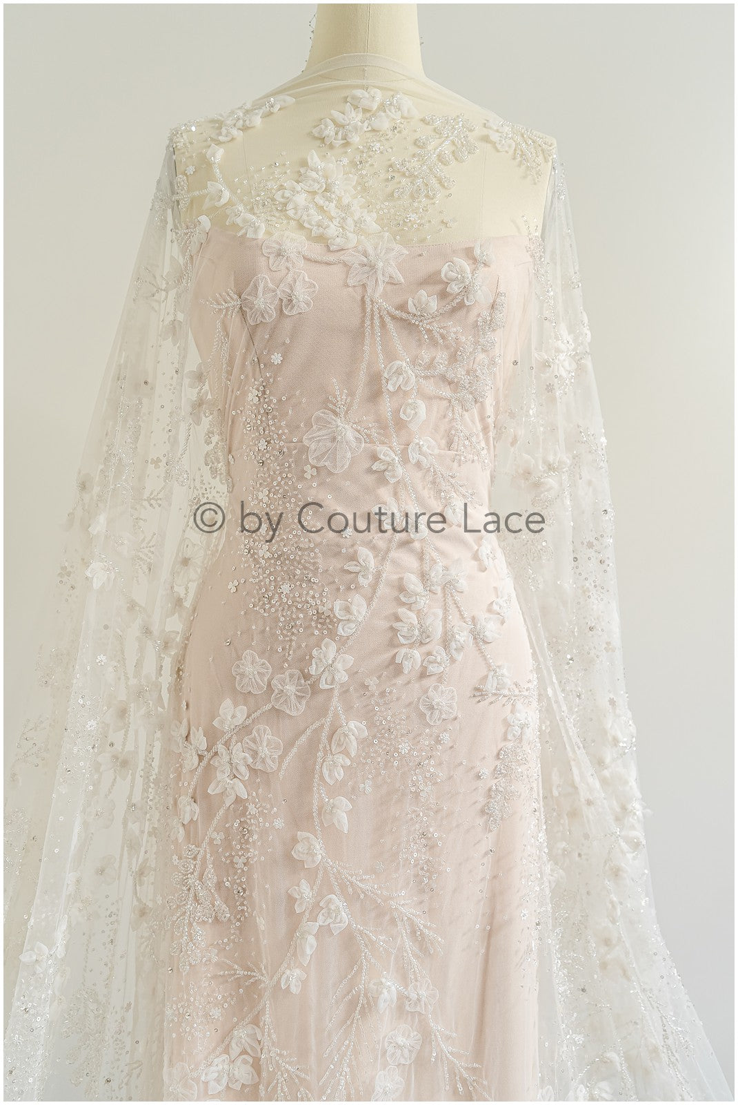 Handperlen-Brautspitze, 3D-Blumen-Spitzenstoff, luxuriöse schwere Perlen-Hochzeitskleid-Spitze, Designer-Couture-Spitze// L22-525(1E=85cm)