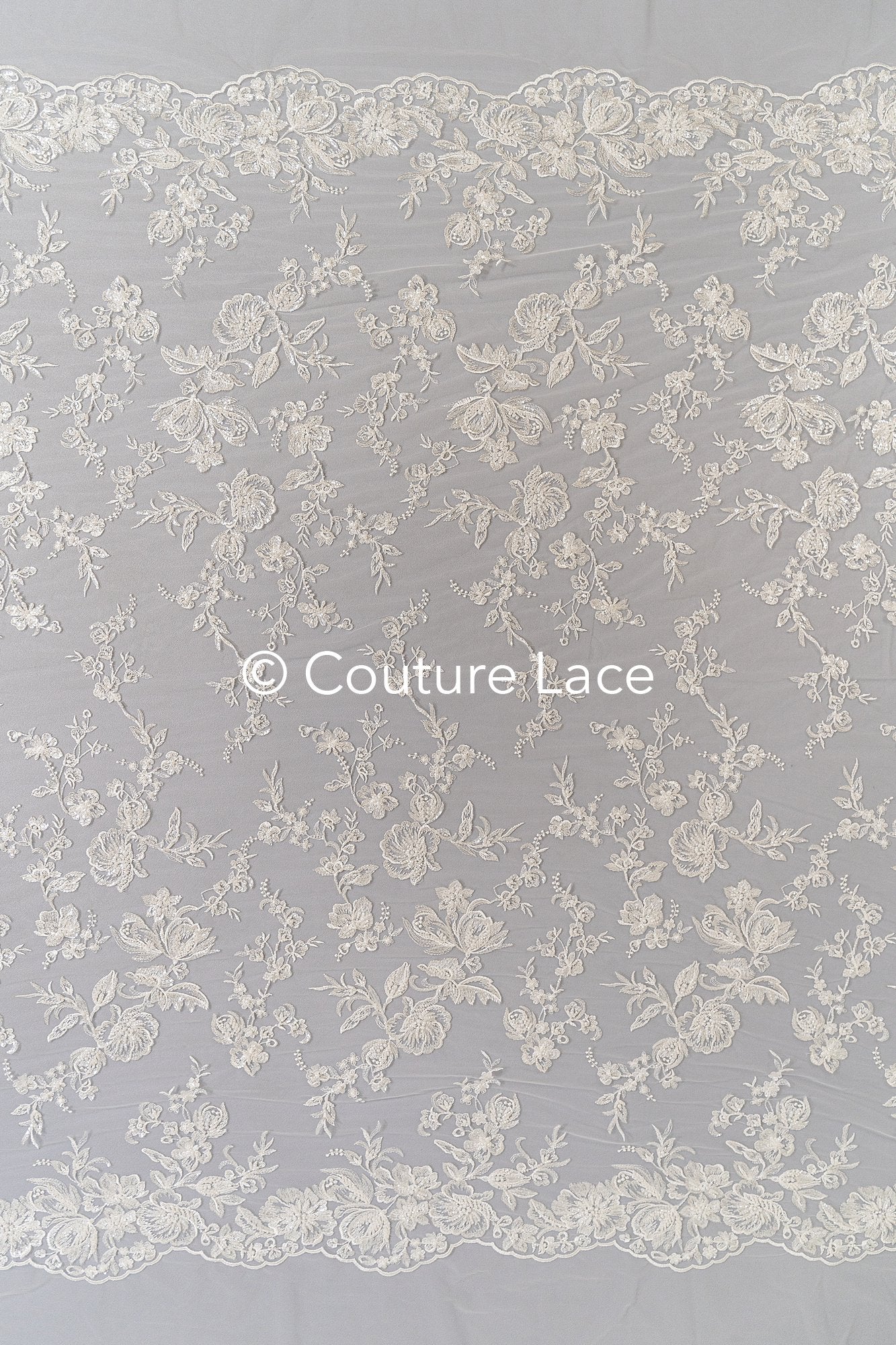 Floral beaded bridal lace for wedding dresses // L25-092N