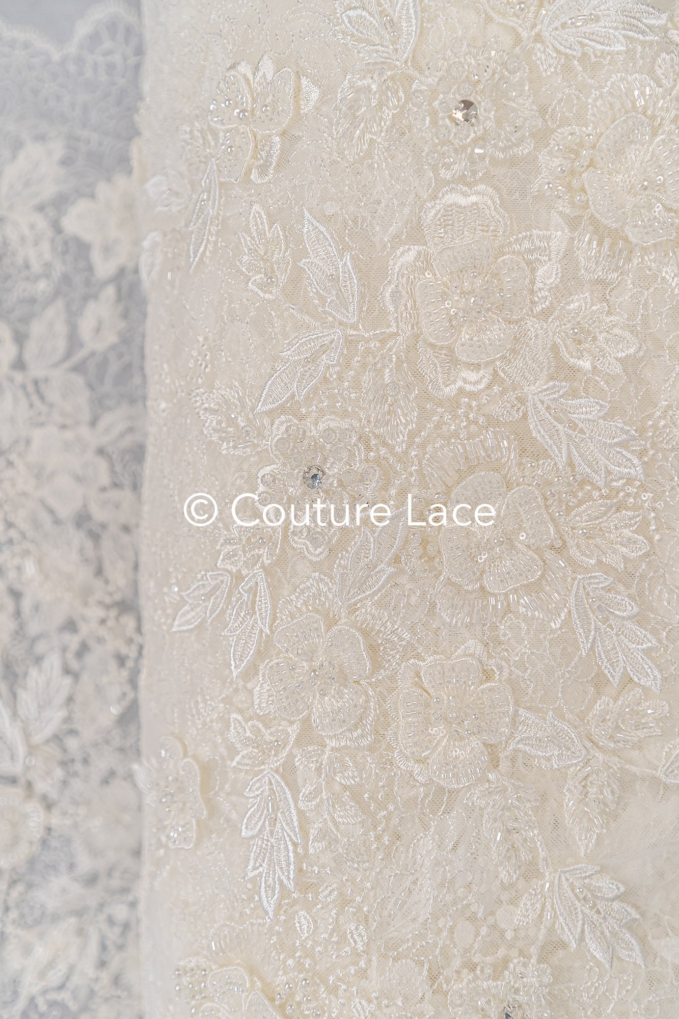 Handbestickte 3D Blumen Perlen Spitzen Stoff/ Couture Spitzenstoff mit Perlen/ Braut Spitzenstoff/ Brautspitze// L25-638B