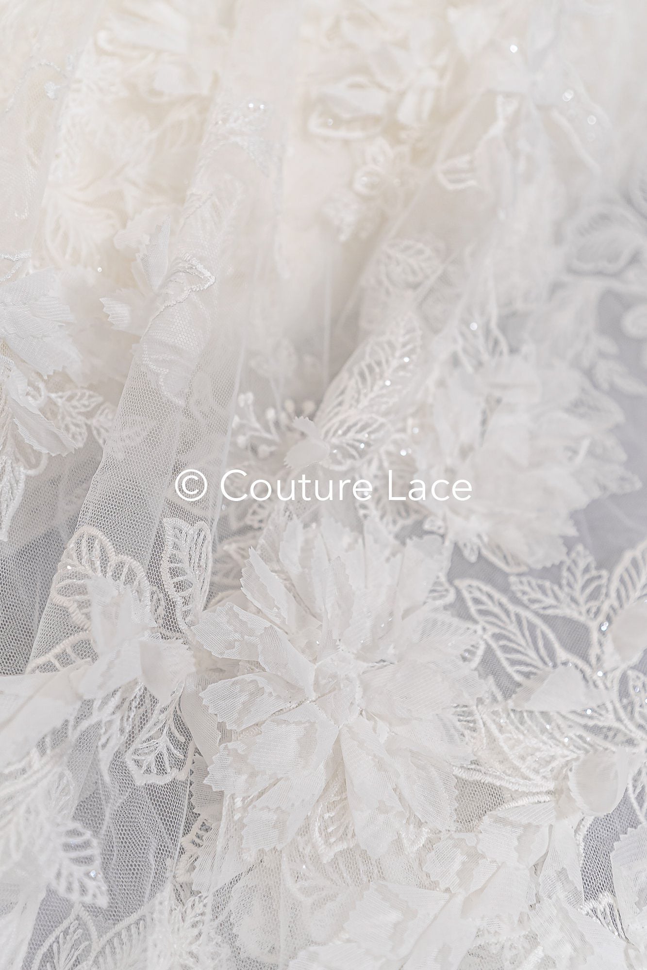 Exquisite floral lace for wedding dresses, luxury bridal lace with 3D flowers // L25-833