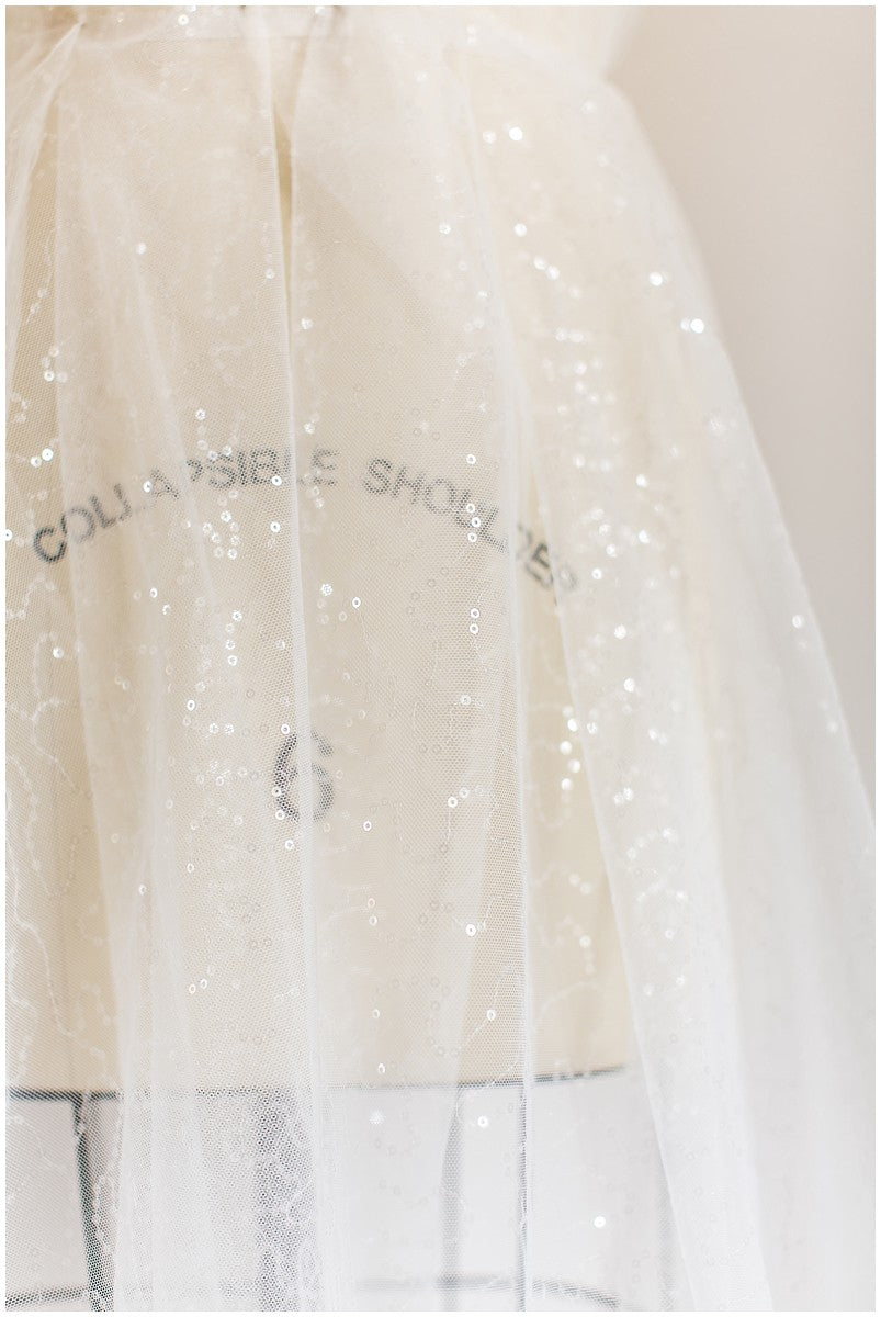 Fine sequin lace/ sequin tulle fabric for wedding dresses/ off-white lace with sequins// L17-076P