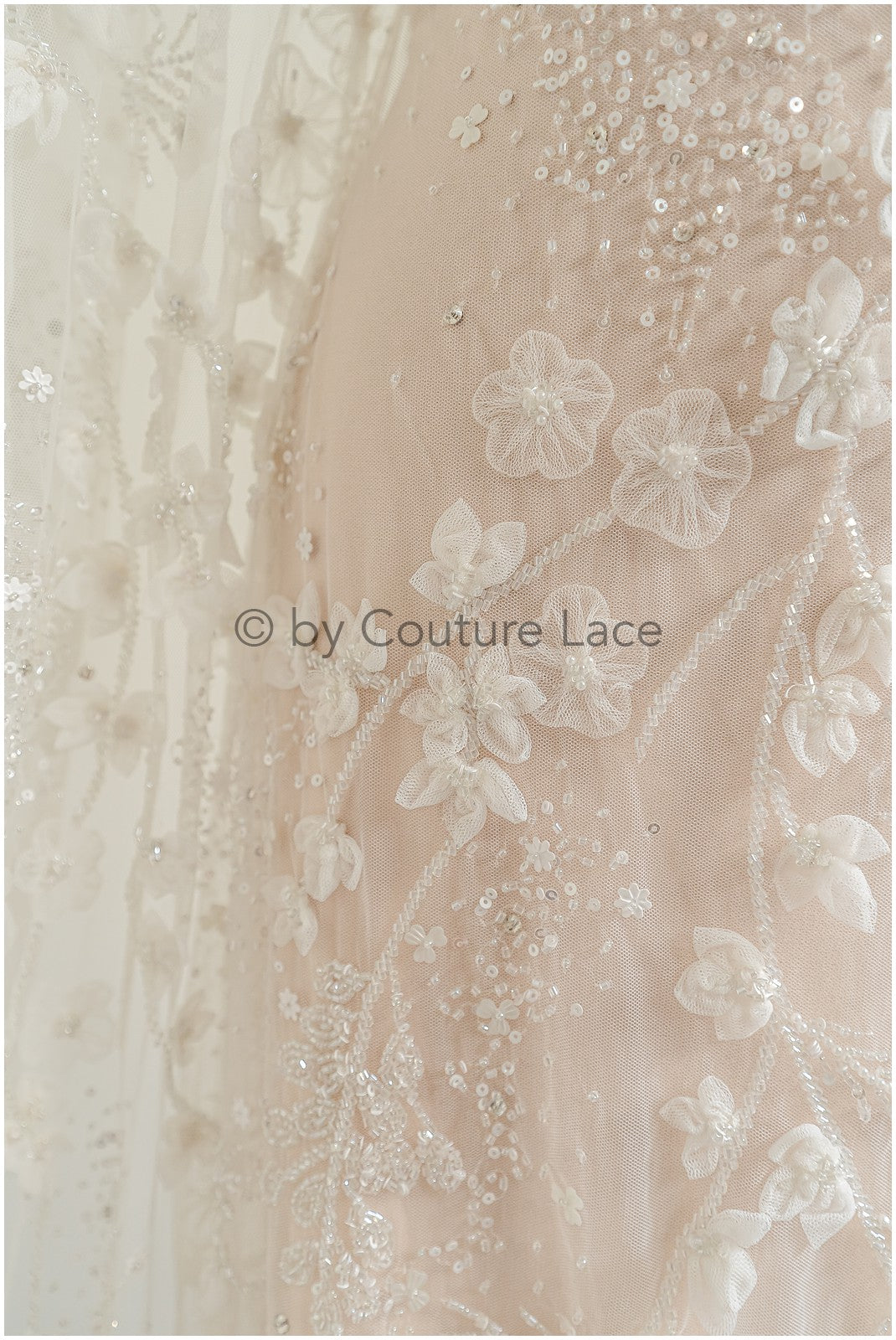 Handperlen-Brautspitze, 3D-Blumen-Spitzenstoff, luxuriöse schwere Perlen-Hochzeitskleid-Spitze, Designer-Couture-Spitze// L22-525(1E=85cm)