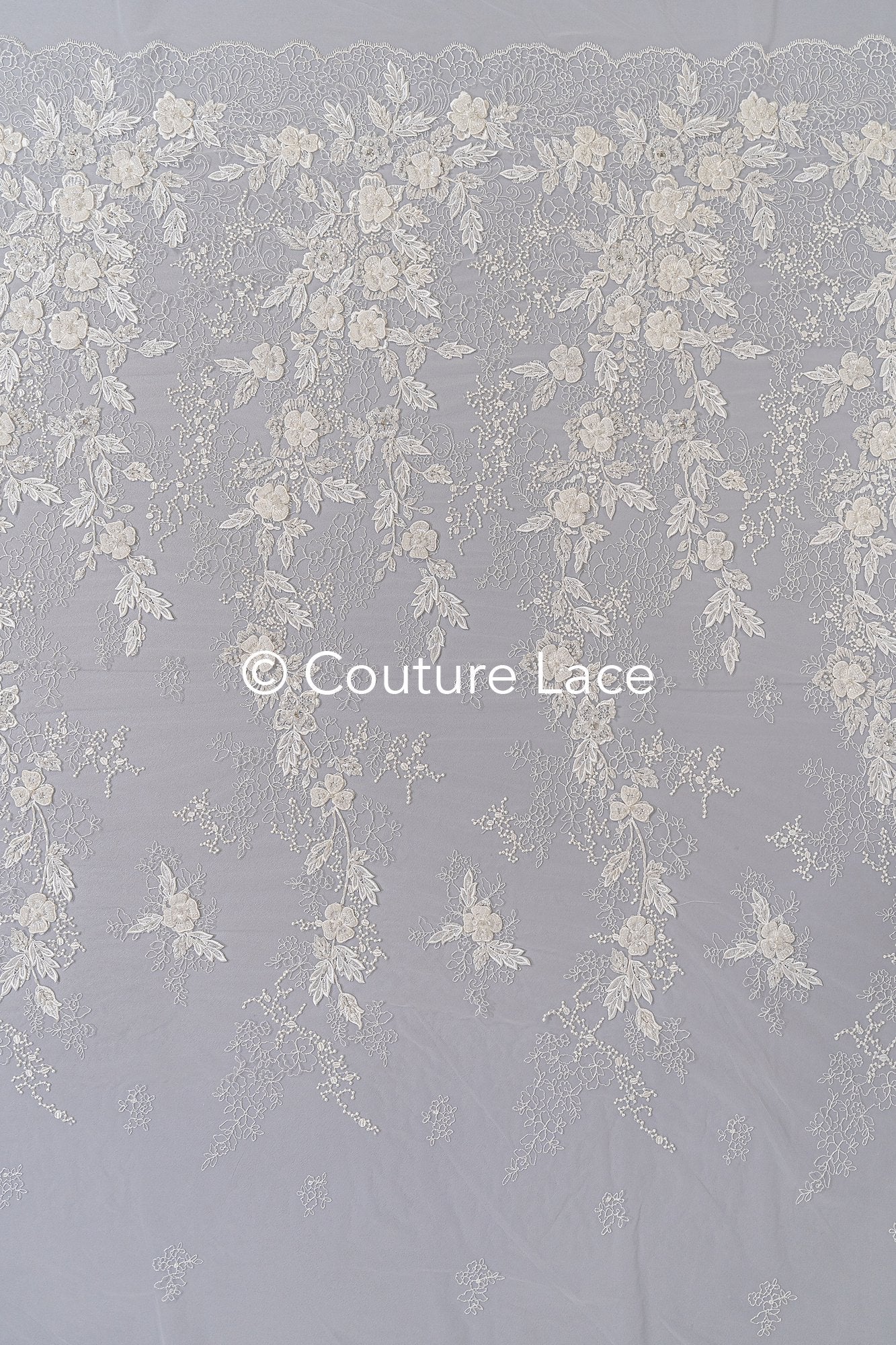 Handbestickte 3D Blumen Perlen Spitzen Stoff/ Couture Spitzenstoff mit Perlen/ Braut Spitzenstoff/ Brautspitze// L25-638B
