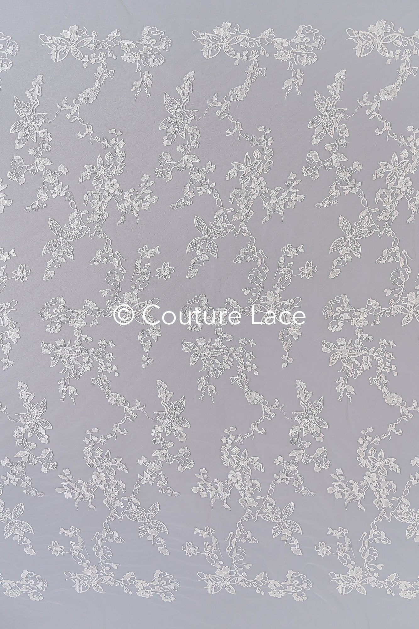 Floral embroidered bridal lace fabric, high-quality lace fabric for wedding dresses // L25-671