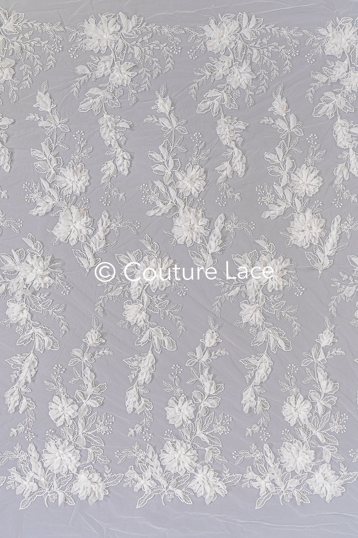 Exquisite floral lace for wedding dresses, luxury bridal lace with 3D flowers // L25-833