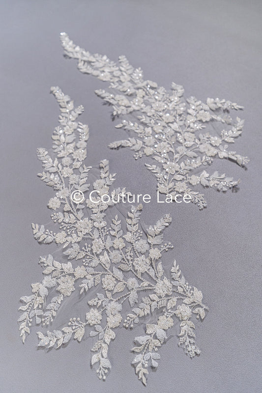 Edle Perlen-Applikationen für Brautkleider/ Brautkleidspitze Perlen Motive // A25-483