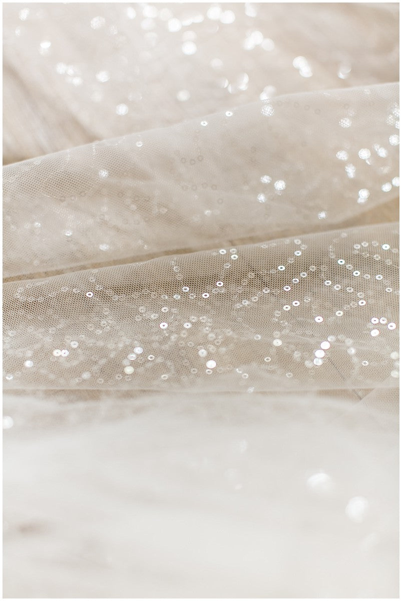 Fine sequin lace/ sequin tulle fabric for wedding dresses/ off-white lace with sequins// L17-076P