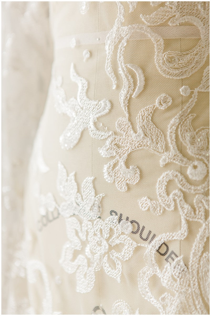 Floral Bridal Lace/ Bridal Lace Fabric with Sequins/ Off-White Bridal Lace/ Embroidered Wedding Lace/ Couture Lace/ L17-021B