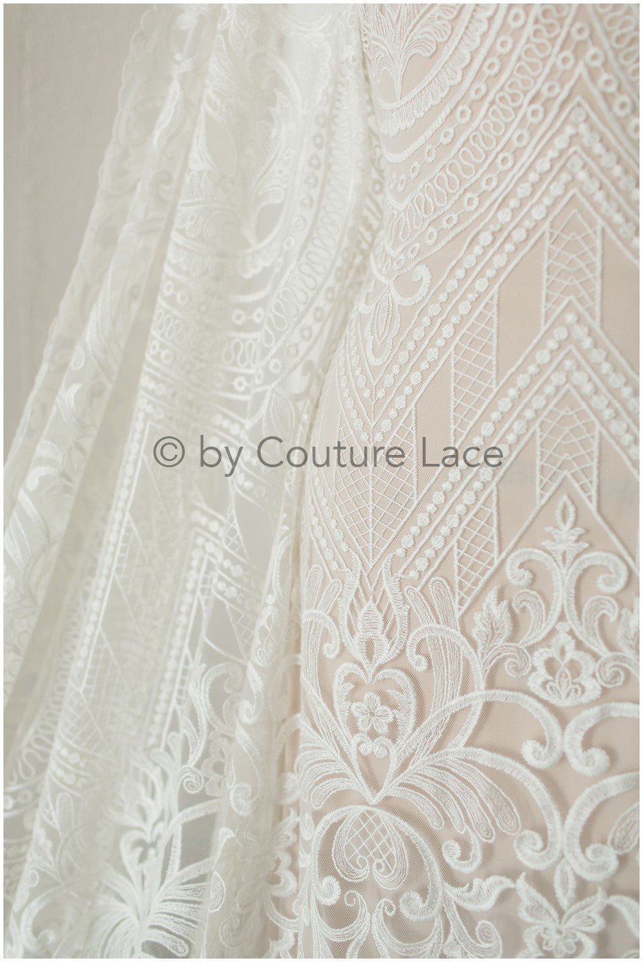 Boho-Baumwoll-Spitzenstoff für Hochzeitskleid, Stickerei-Spitzenstoff für Boho-Bräute, geometrische Baumwollspitze, Boho-Brautkleid-Spitze// L19-248