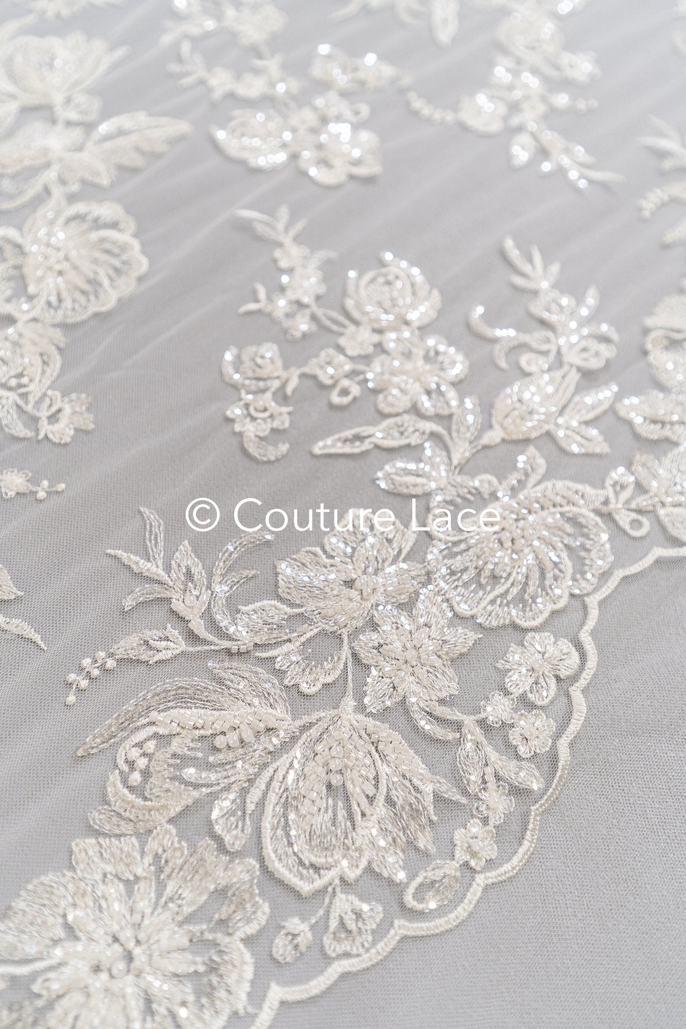 Floral beaded bridal lace for wedding dresses // L25-092N