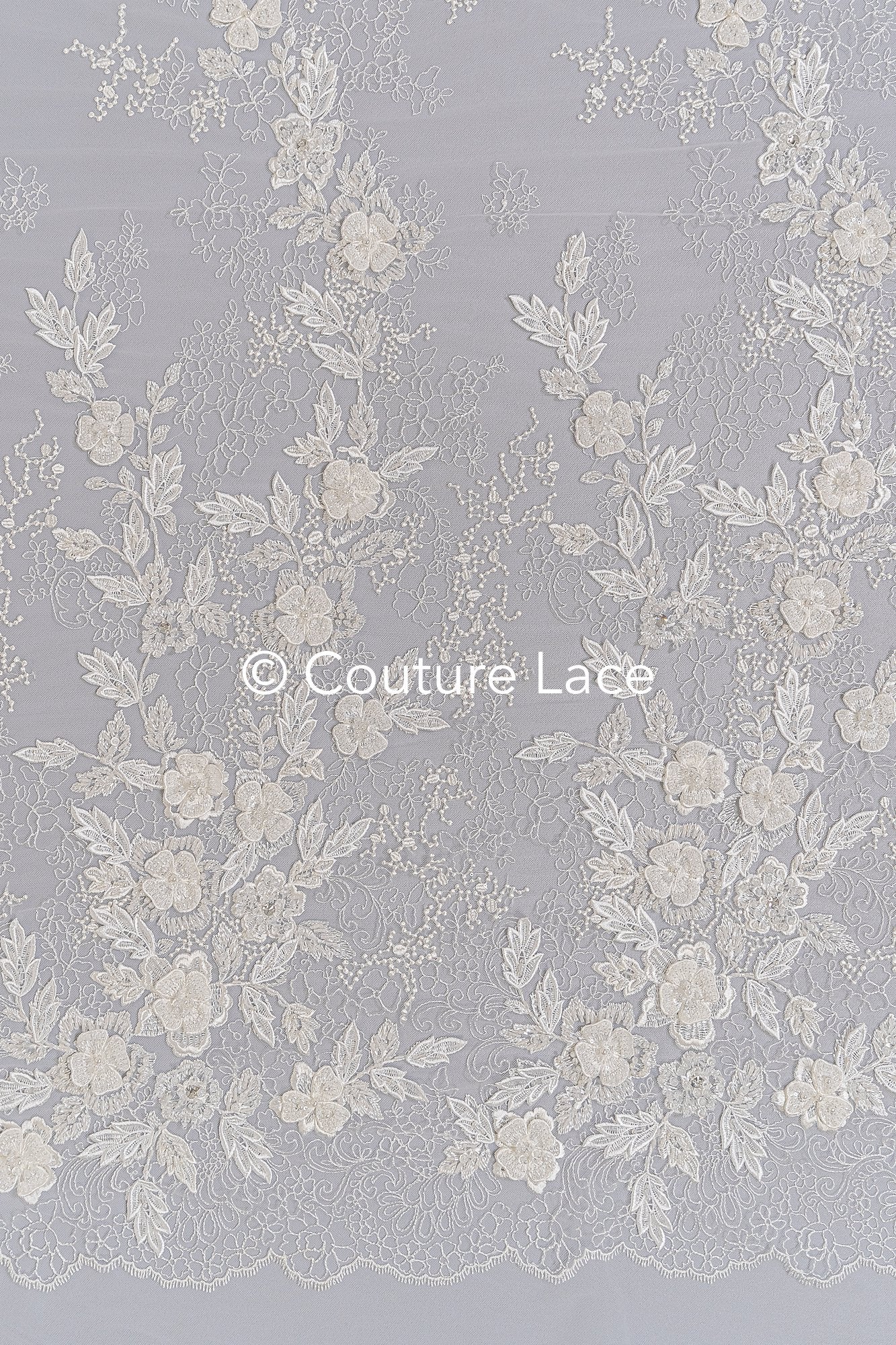 Handbestickte 3D Blumen Perlen Spitzen Stoff/ Couture Spitzenstoff mit Perlen/ Braut Spitzenstoff/ Brautspitze// L25-638B