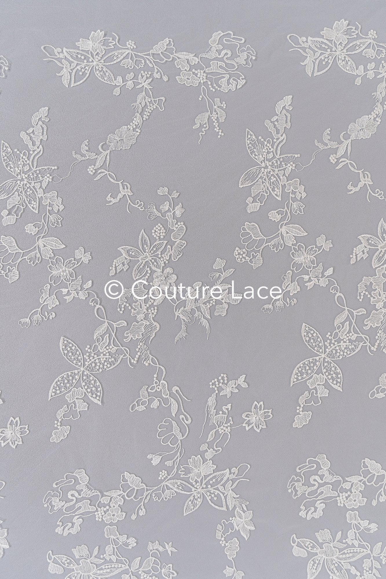 Floral embroidered bridal lace fabric, high-quality lace fabric for wedding dresses // L25-671