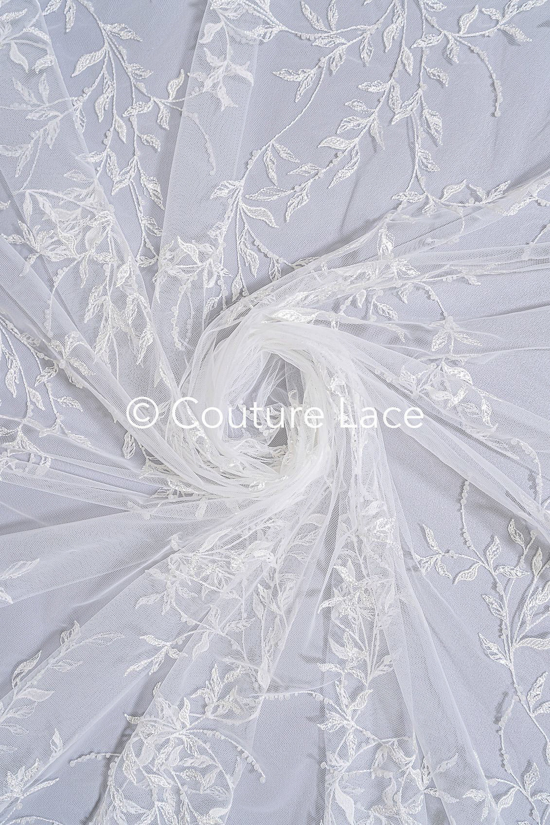 Floral bridal lace embroidered with pearls – floral bridal fabric embroidery for wedding dresses // L25-713