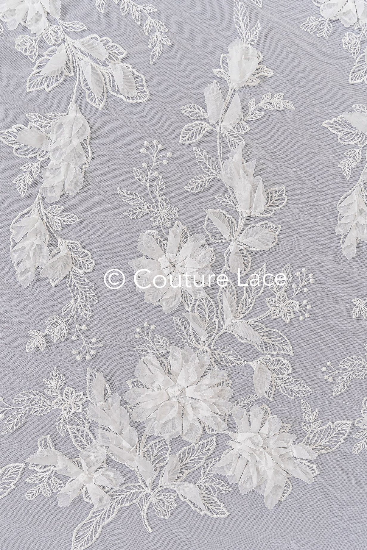 Exquisite floral lace for wedding dresses, luxury bridal lace with 3D flowers // L25-833