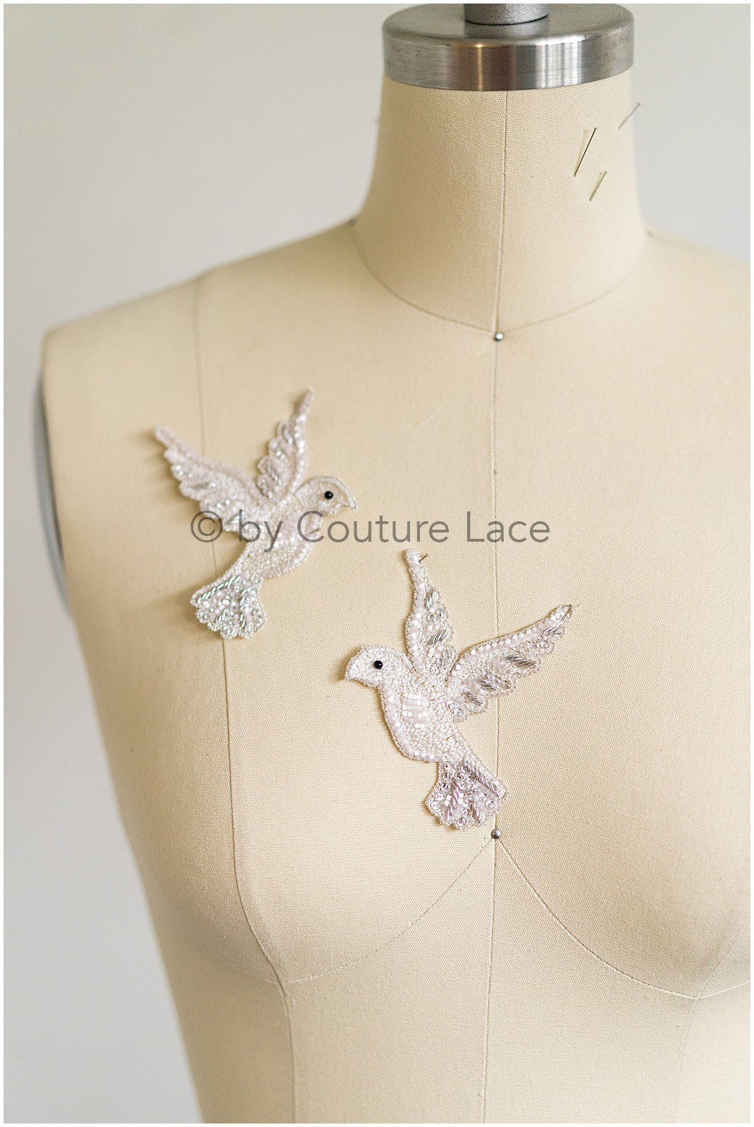 4Stk/2 Paare Hand Perlen Kristall Taube Kleid Panels, Braut Vögel Panels, Braut Schleier Vögel, Bridal Taube Patches// E-039-4STK-SET