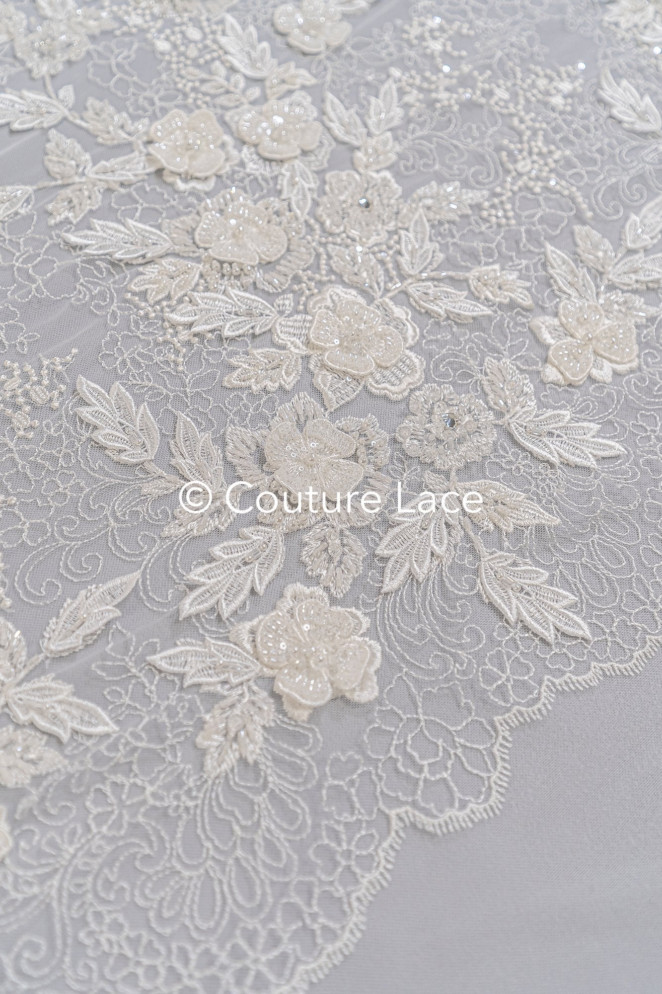 Handbestickte 3D Blumen Perlen Spitzen Stoff/ Couture Spitzenstoff mit Perlen/ Braut Spitzenstoff/ Brautspitze// L25-638B