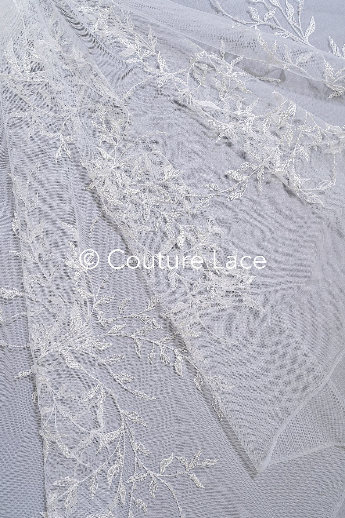 Floral bridal lace embroidered with pearls – floral bridal fabric embroidery for wedding dresses // L25-713