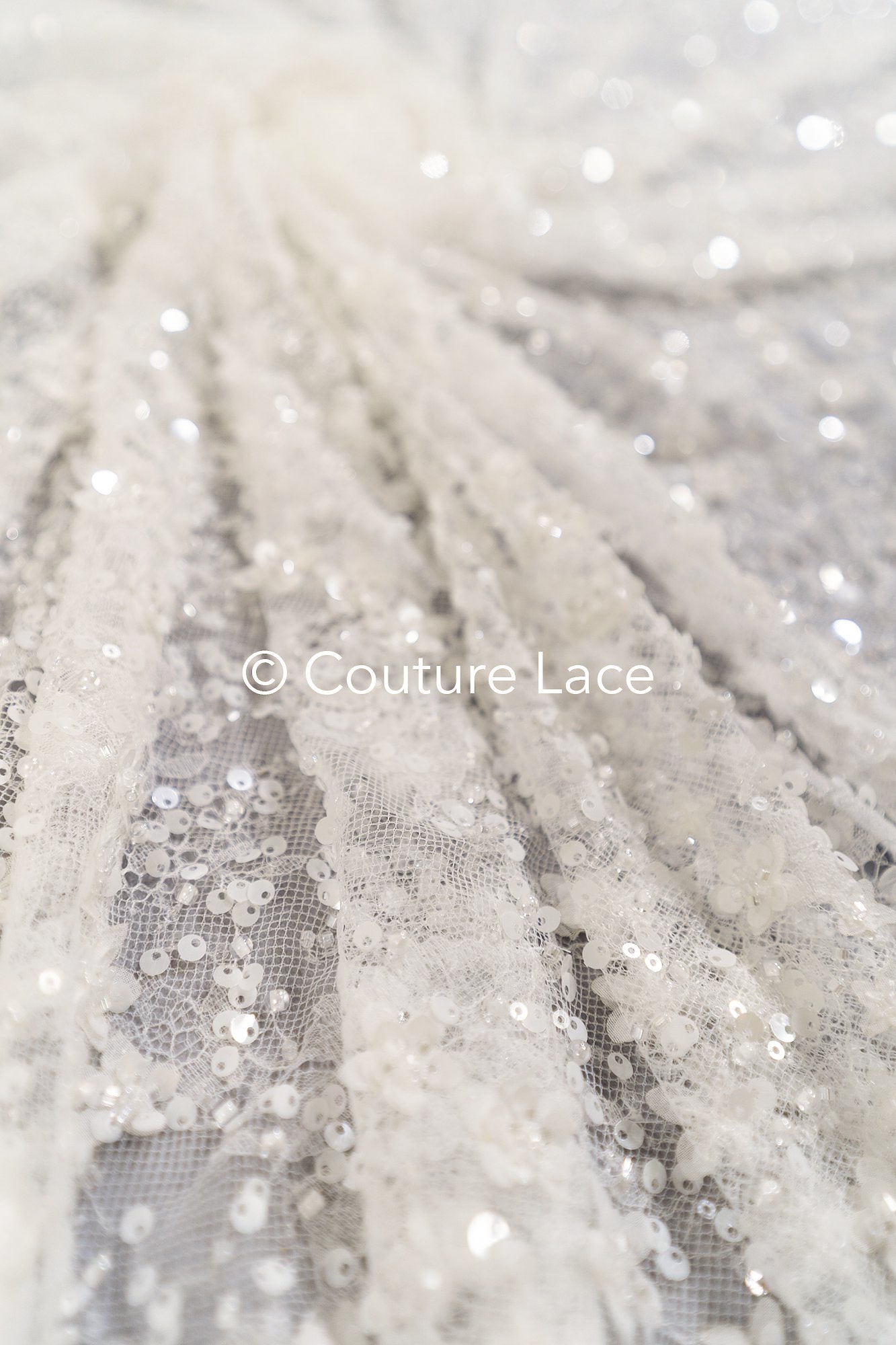 Floral bridal lace embroidered with pearls and small 3D flowers // L25-836