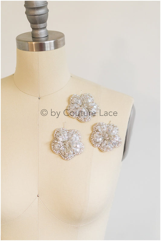 1Stk schwere Perlen 3D Kristall Blume, 3d Perlen Kleid Panels, Braut Diamant Blumen, Brautschleier 3d Blumen, funkelnde Perlen Blume// E-038G-1STK