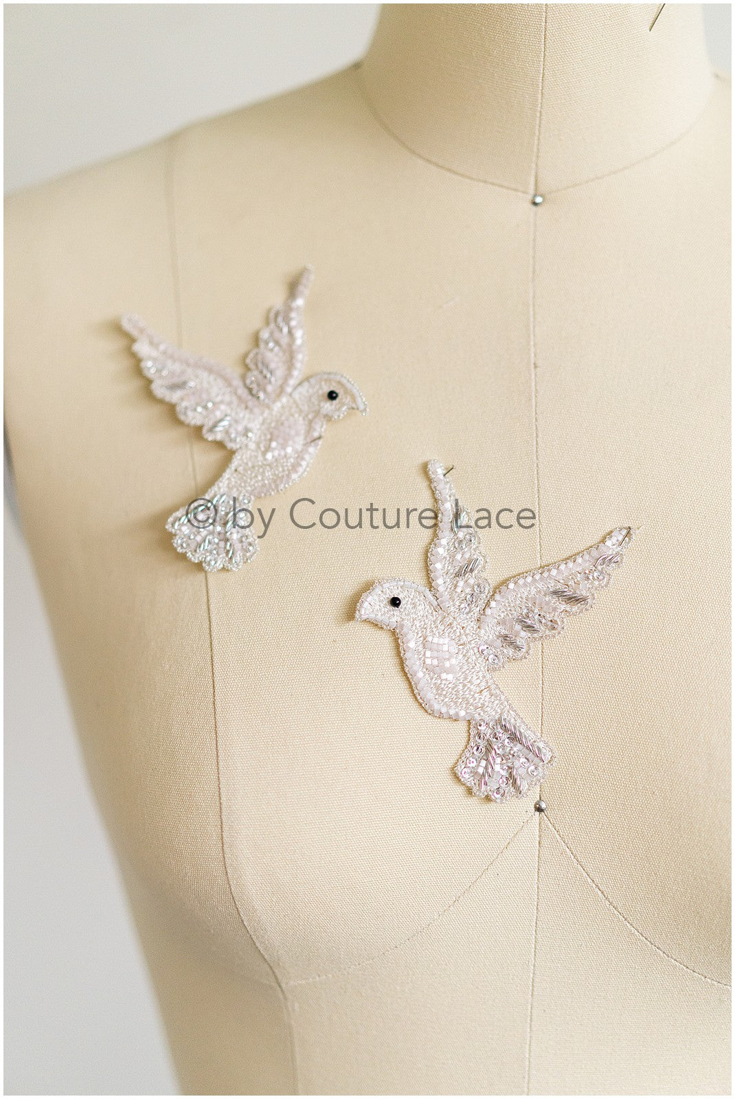 4Stk/2 Paare Hand Perlen Kristall Taube Kleid Panels, Braut Vögel Panels, Braut Schleier Vögel, Bridal Taube Patches// E-039-4STK-SET