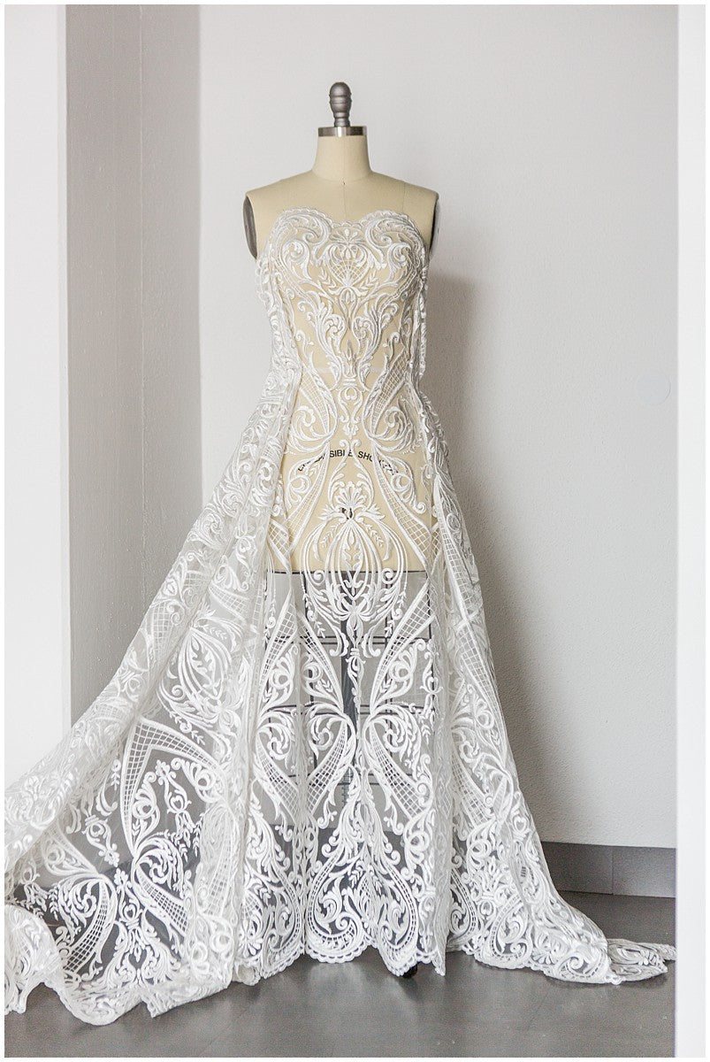 schwerer bestickter Braut-Spitzenstoff, Brautkleid-Stoff, Hochzeitskleid-Tüll, Blumenspitze, schnurgebundener Spitzenstoff// L17-180