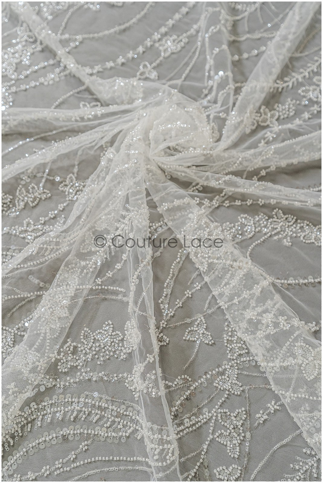 Perlen-Spitzenstoff/ Couture-Spitzenstoff/ Braut-Spitzenstoff/ Perlen-Spitze// L22-218B