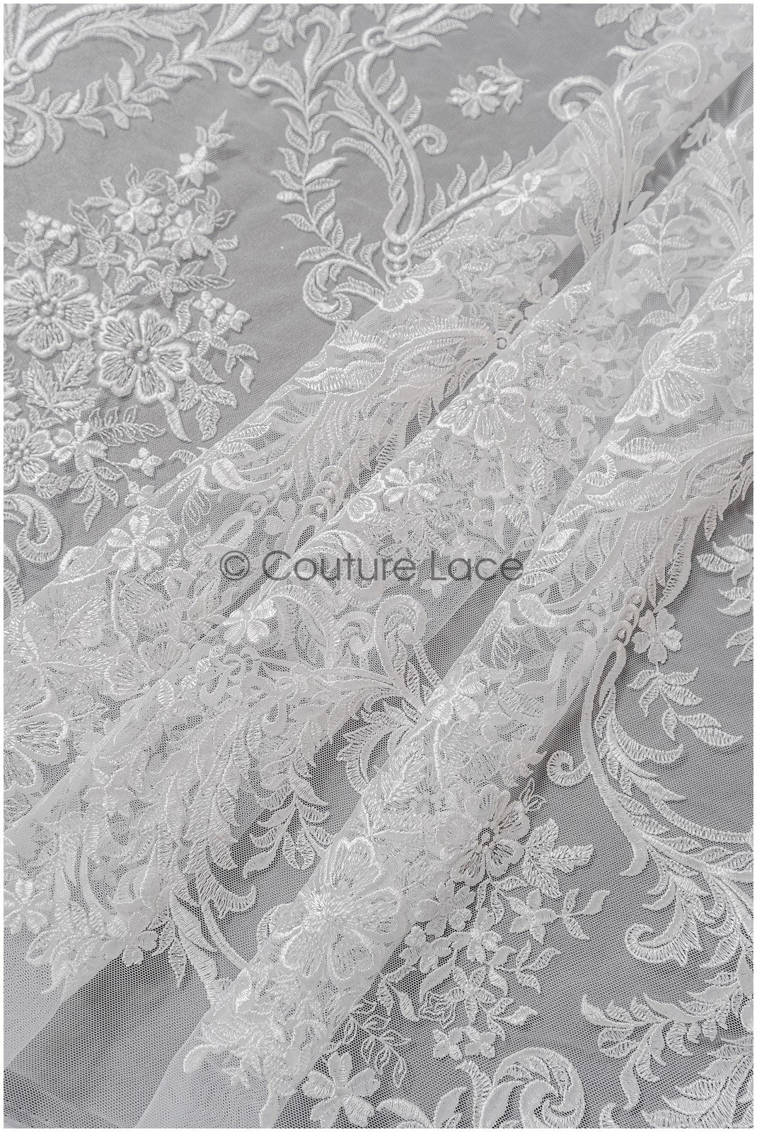Soft embroidered bridal lace fabric, high-quality lace fabric for wedding dresses // L25-427