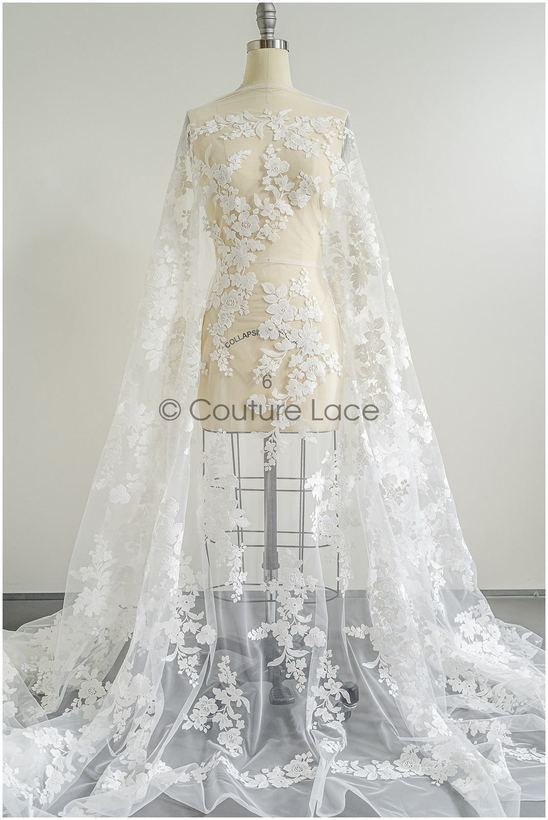 Wunderschöner Spitzenstoff mit verziertem Muster auf gepunkteter Tüllbasis/Couture-Spitzenstoff/verzierte Brautspitze// L22-438