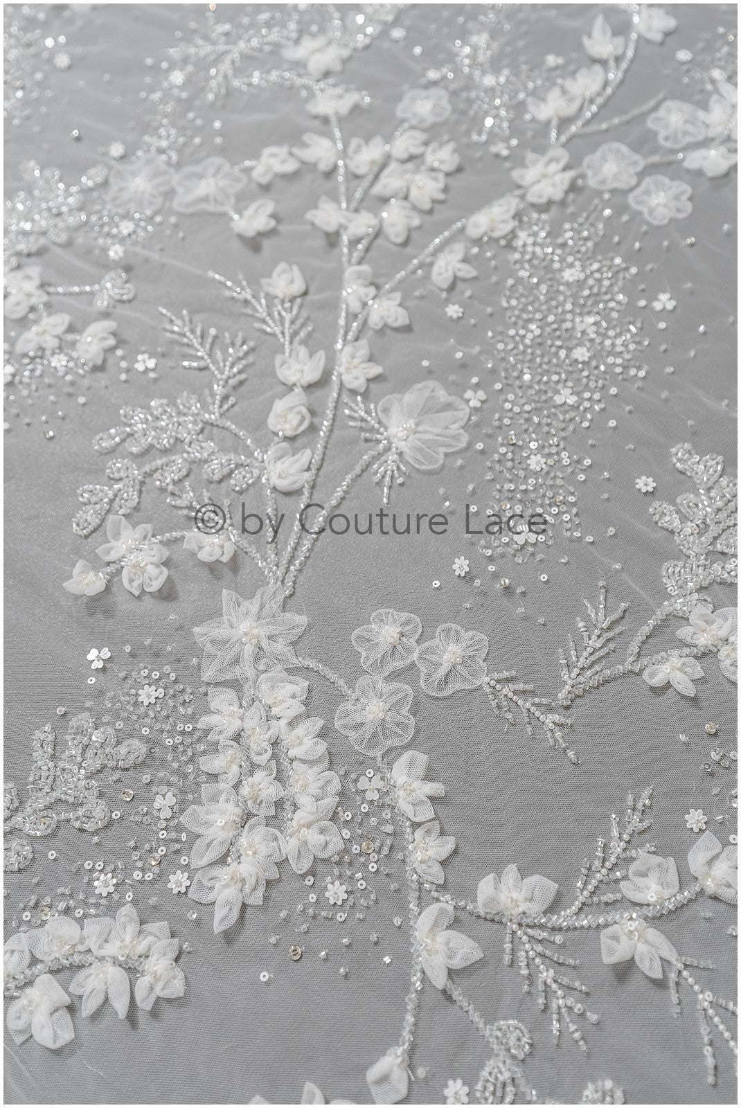 Handperlen-Brautspitze, 3D-Blumen-Spitzenstoff, luxuriöse schwere Perlen-Hochzeitskleid-Spitze, Designer-Couture-Spitze// L22-525(1E=85cm)