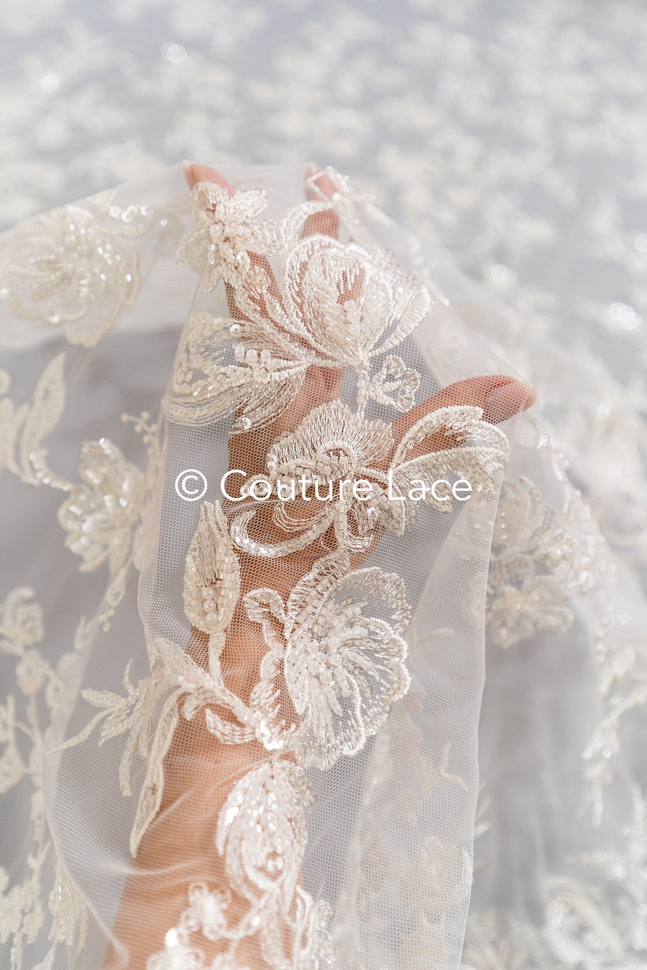 Floral beaded bridal lace for wedding dresses // L25-092N