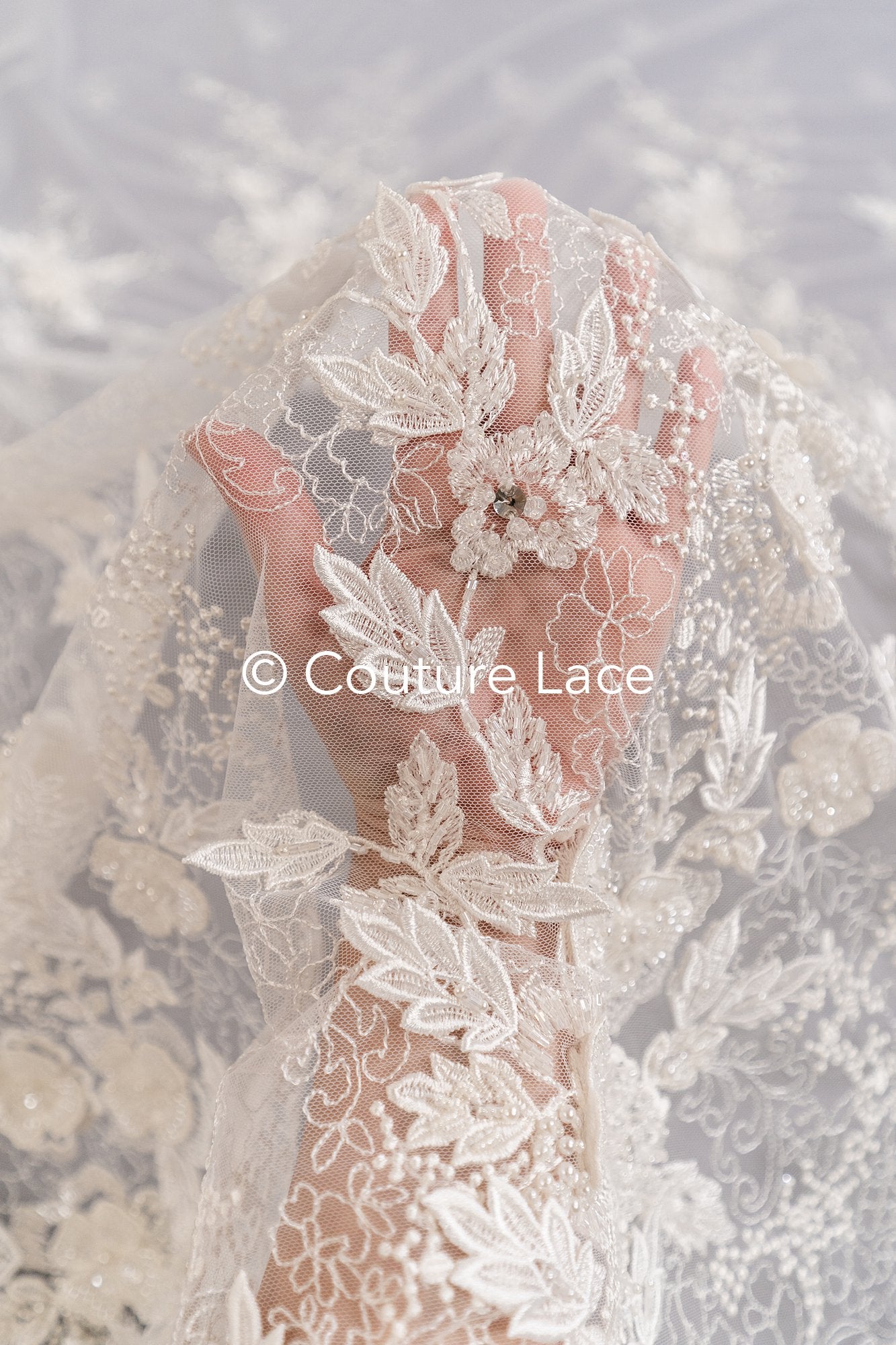 Handbestickte 3D Blumen Perlen Spitzen Stoff/ Couture Spitzenstoff mit Perlen/ Braut Spitzenstoff/ Brautspitze// L25-638B