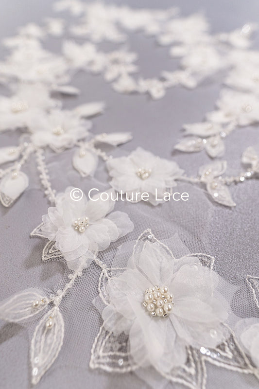 3D flower pearl appliqués for wedding dresses/ bridal lace pearl motifs // A26-480