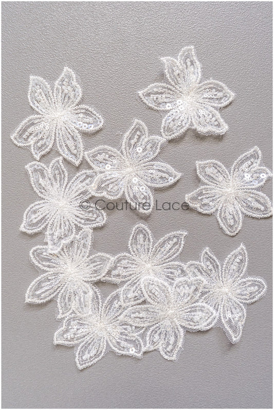 10Stk. Spitzenblumen zum Aufnähen/ 3D Blumen Spitzenapplikation/ Hochzeitskleid Spitzenapplikation/ Braut Spitze// A22-255