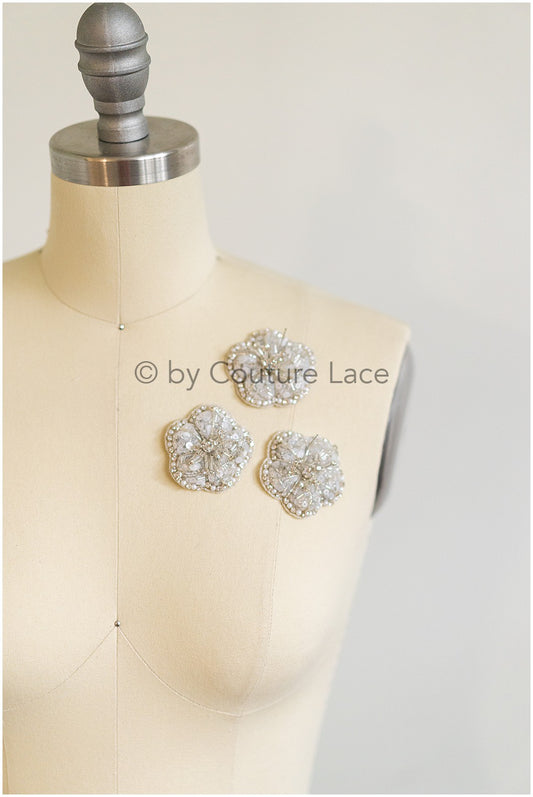 1Stk schwere Perlen 3D Kristall Blume, 3d Perlen Kleid Panels, Braut Diamant Blumen, Brautschleier 3d Blumen, funkelnde Perlen Blume// E-038K-1STK