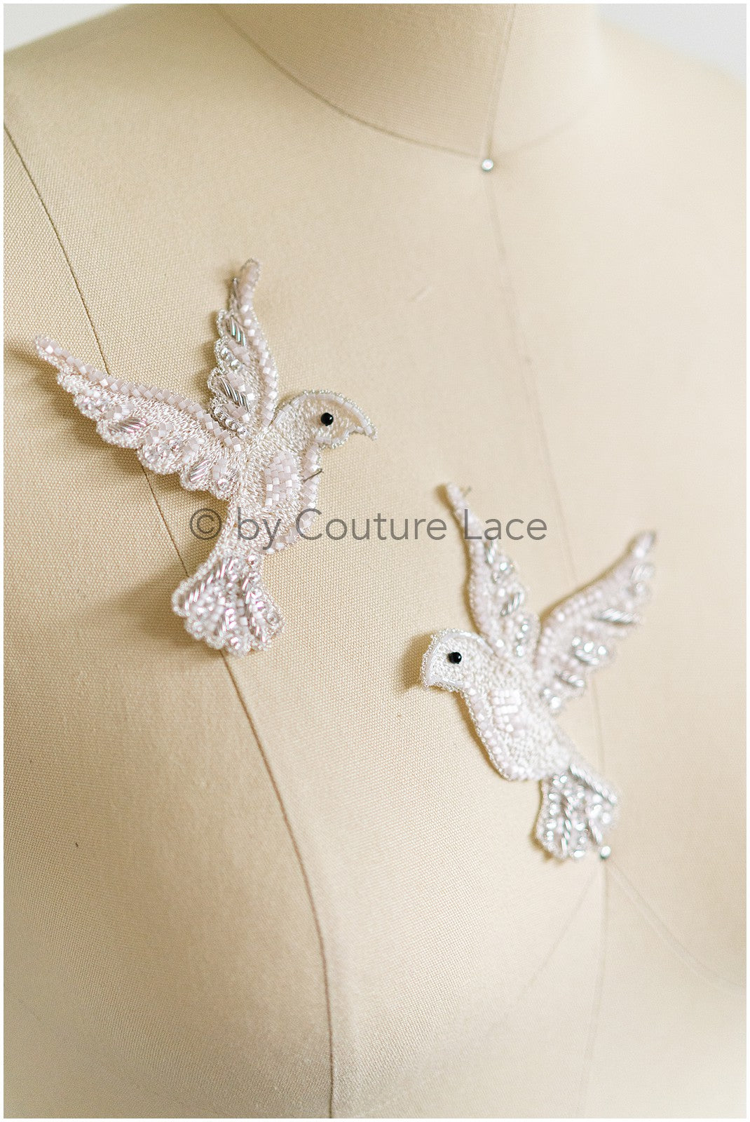 4Stk/2 Paare Hand Perlen Kristall Taube Kleid Panels, Braut Vögel Panels, Braut Schleier Vögel, Bridal Taube Patches// E-039-4STK-SET