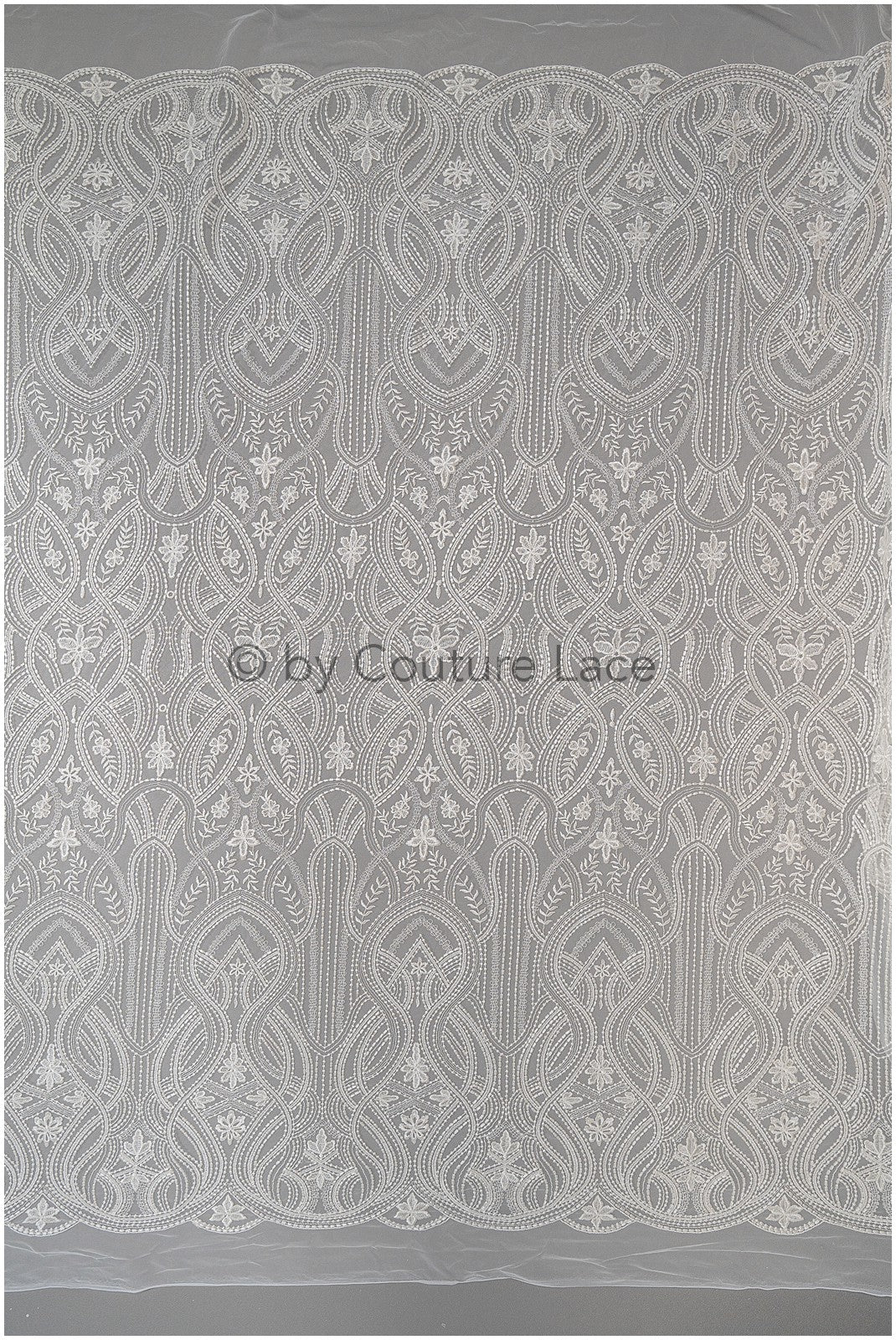 Boho lace fabric, wavy lace fabric for wedding dresses, embellished bridal lace fabric with flowers and leaves, dot and line lace// L20-342