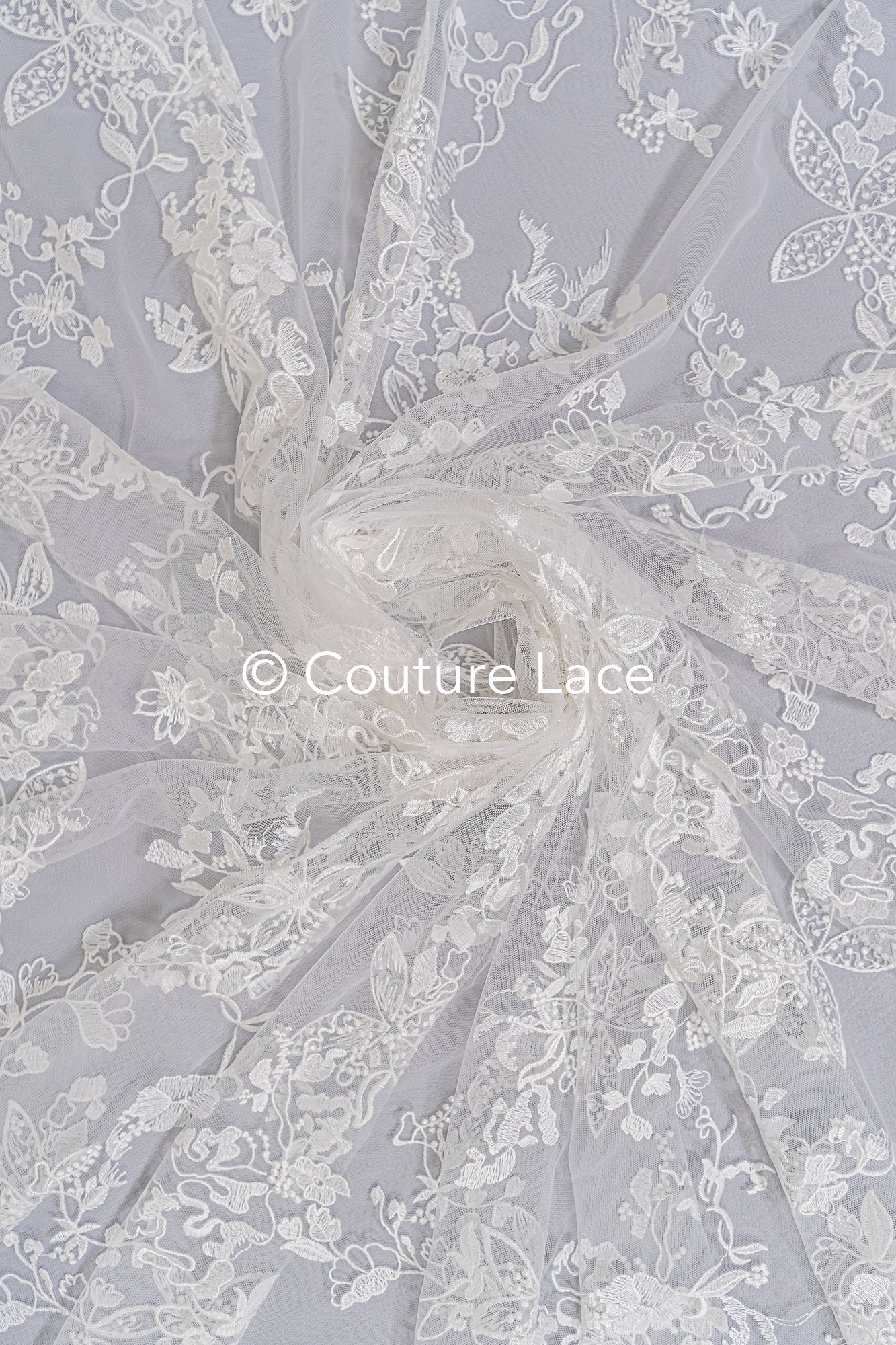 Floral embroidered bridal lace fabric, high-quality lace fabric for wedding dresses // L25-671