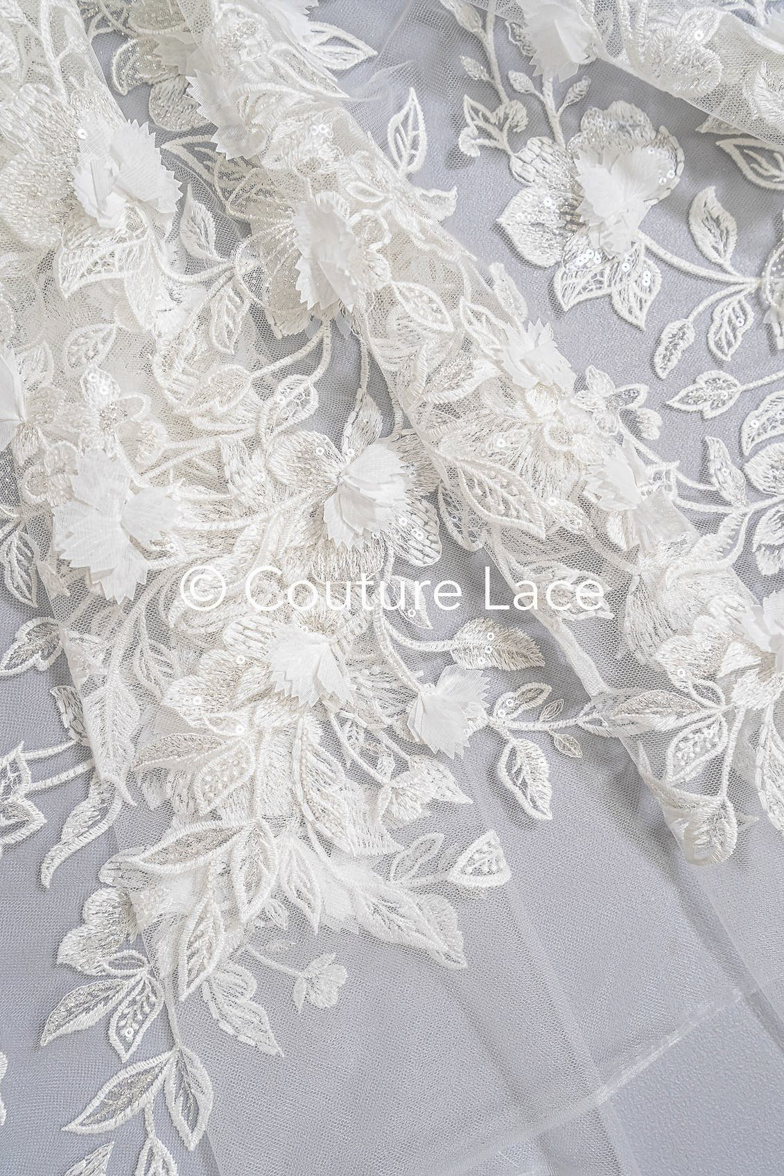 Exquisite Florale Spitze für Brautkleider, 3D Blumenspitze für Brautmode // L25-726
