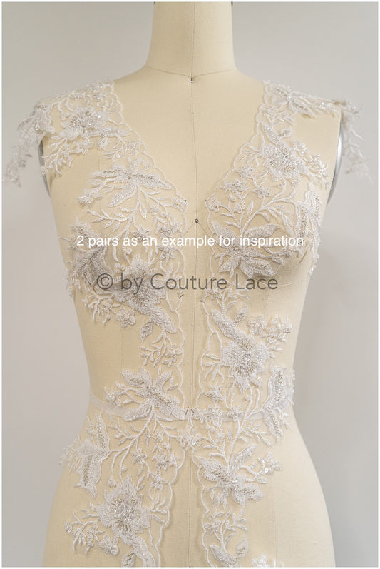 Garniture en dentelle nuptiale avec perles et paillettes/garniture en dentelle blanc cassé/garniture nuptiale/garniture en dentelle pour robe de mariée// T24-120