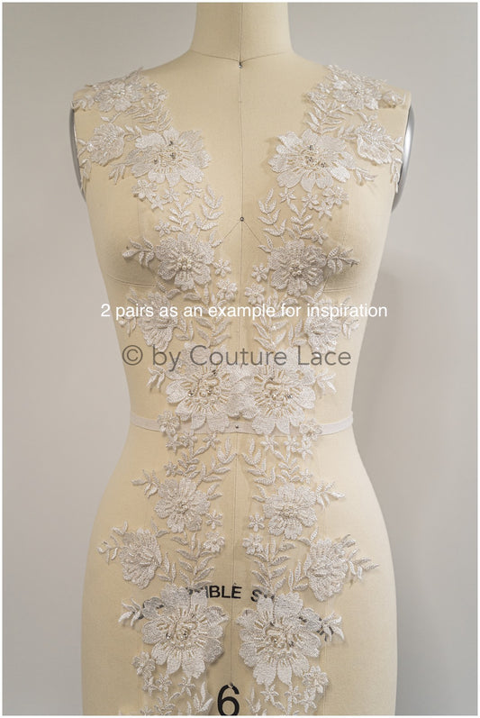 Garniture en dentelle nuptiale avec perles et paillettes/garniture en dentelle blanc cassé/garniture nuptiale/garniture en dentelle pour robe de mariée// T24-121