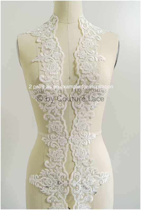 Garniture en dentelle nuptiale blanche/garniture en dentelle blanc cassé / garniture nuptiale/garniture en dentelle pour robe de mariée// T24-223