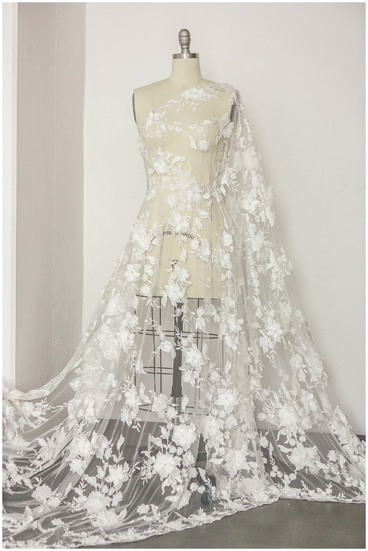 Perlen Spitzenstoff mit 3D-Blumen Off-White/ Couture Spitzenstoff/ Braut Spitzenstoff/ Perlen Spitze// L23-171A